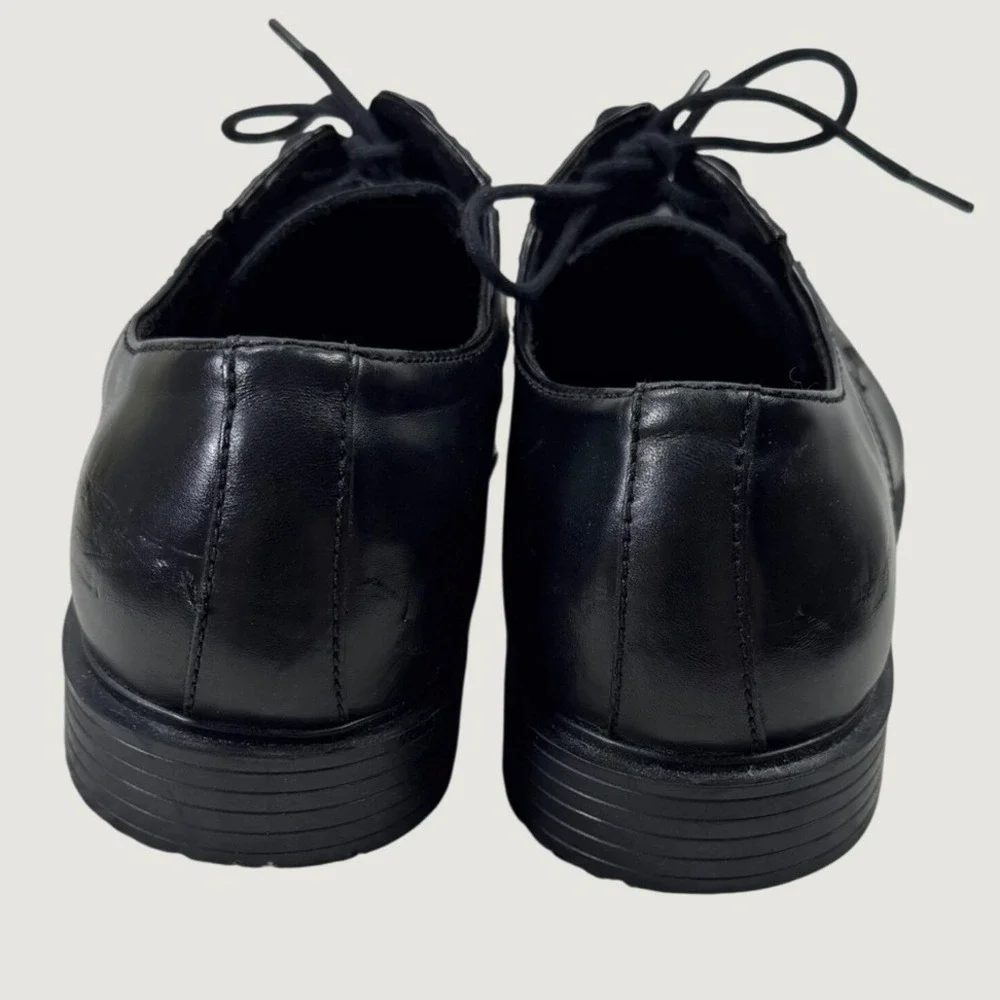 Kenneth Cole Dress Shoes Dice Lace Up B Mens 10.5 Black Leather Apron Toe Oxford